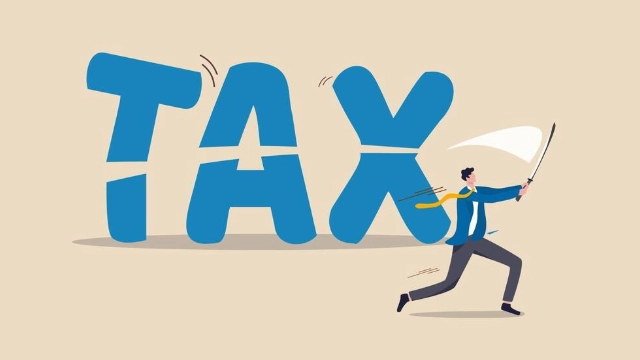 Man cutting the word “TAX” in half with a samurai sword, symbolizing smart tax reduction strategies in Mexico.