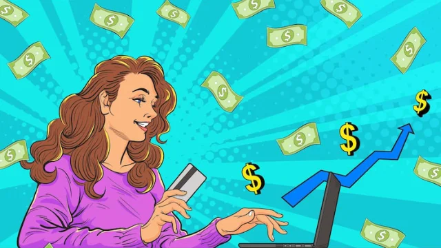 Mujer con dinero y gráfica en crecimiento que representa el interés compuesto al invertir con OptiMaxx Plus de Allianz como plan de inversión a largo plazo