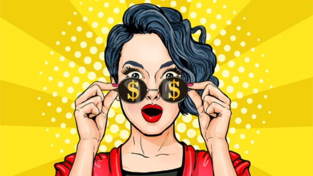 Mujer con lentes que reflejan billetes simbolizando cómo OptiMaxx Plus de Allianz y un PPR bien estructurado aprovechan el interés compuesto para hacer crecer el dinero en el tiempo.