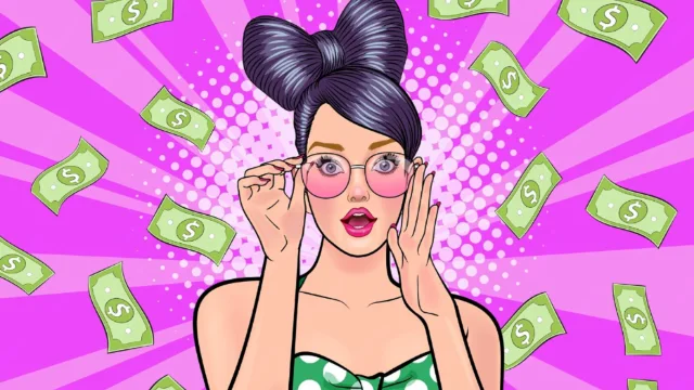 Mujer sosteniendo dinero como símbolo del bono de fidelidad en OptiMaxx Plus de Allianz dentro de un plan personal de retiro PPR