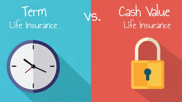illustration comparing term life insurance and cash value life insurance concepts in Mexico